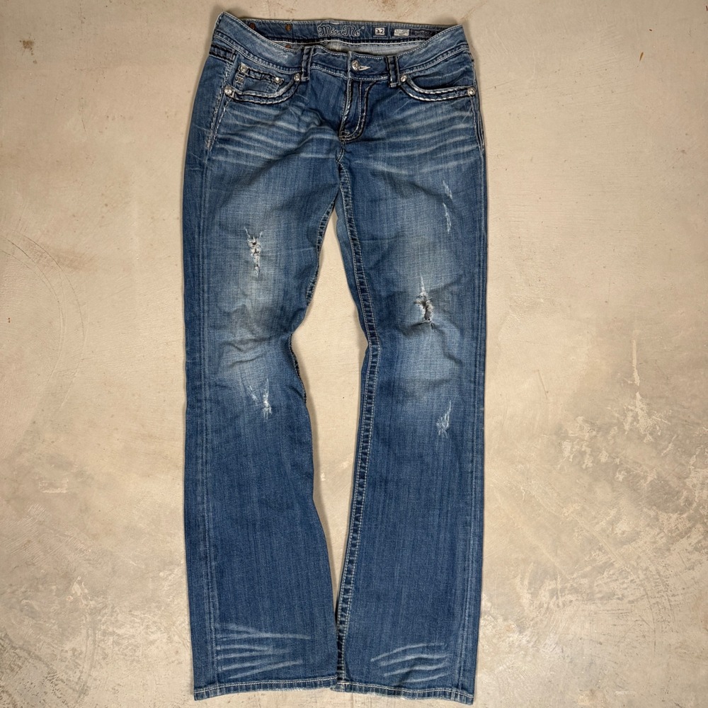 Miss Me Bootcut Jeans Womens 32 Distressed Bling Flap Pocket Blue JES014B32X